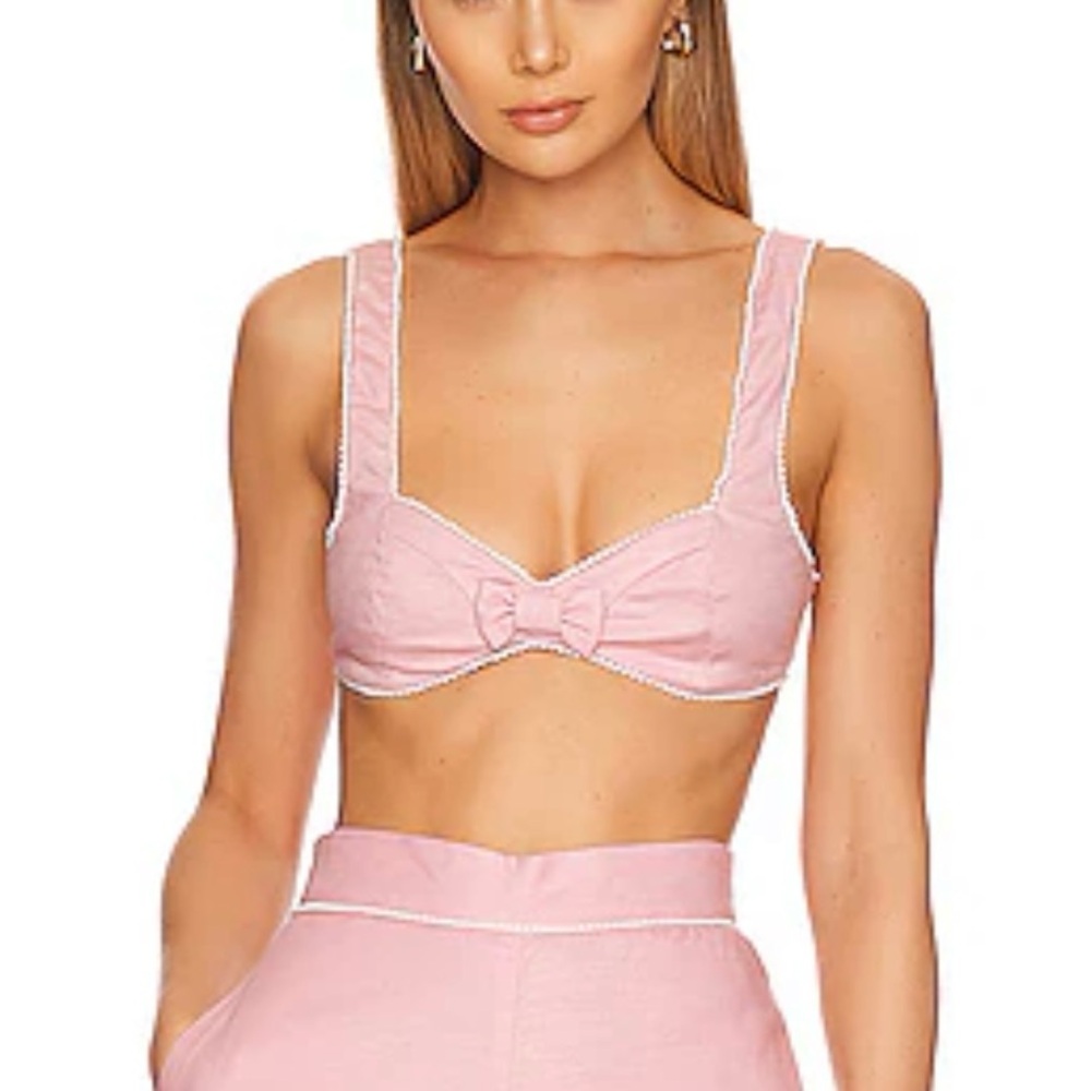 MAJORELLE Pink Bow-Front Crop Top